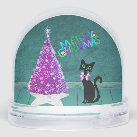 Black Cat Pink Sparkling Christmas Tree Teal Room (裏面)