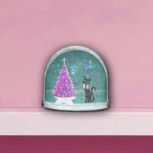 Black Cat Pink Sparkling Christmas Tree Teal Room