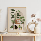 Black Cat Plant Lover Cozy Home Aesthetic Modern  ポスター