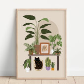 Black Cat Plant Lover Cozy Home Aesthetic Modern  ポスター