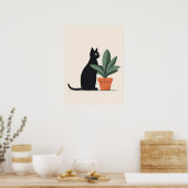 Black Cat Plant Wall Art Minimalist Cat Poster Mod ポスター (キッチン)