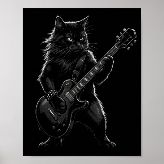 Black Cat Playing Electric Guitar Gothic Rocker  ポスター (正面)