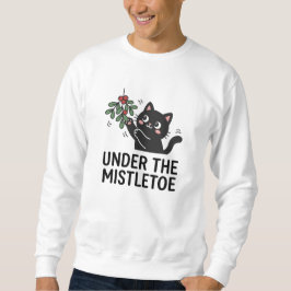Black Cat Playing Mistletoe Festive Cartoon スウェットシャツ