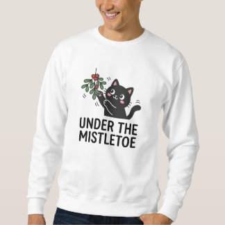 Black Cat Playing Mistletoe Festive Cartoon スウェットシャツ