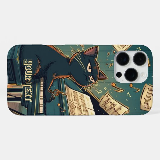 Black Cat Playing Piano Cool Pianist Gift iPhoneケース (裏面横)