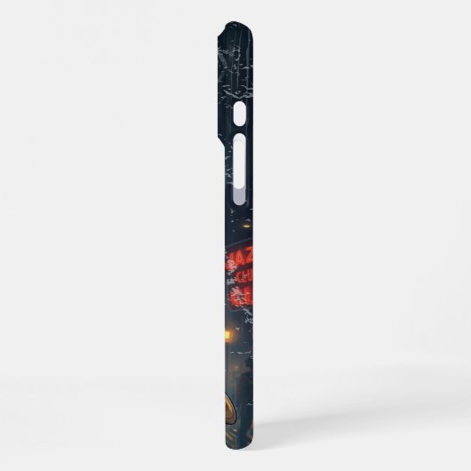 Black Cat Playing Saxophone Angry Saxophonist iPhoneケース (左側面)