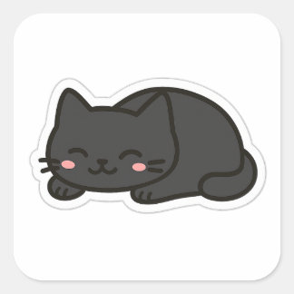 Black Cat PNG Sticker – Cute Kawaii Cat Loaf スクエアシール