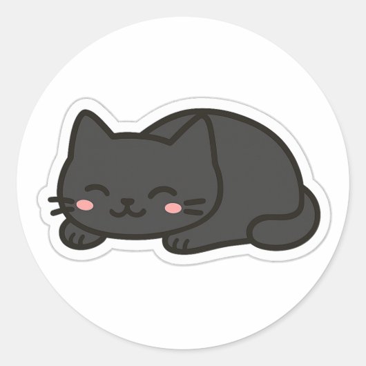 Black Cat PNG Sticker – Cute Kawaii Cat Loaf ラウンドシール (正面)
