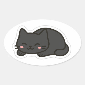 Black Cat PNG Sticker – Cute Kawaii Cat Loaf 楕円形シール