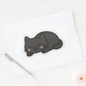Black Cat PNG Sticker – Cute Kawaii Cat Loaf 楕円形シール (封筒)