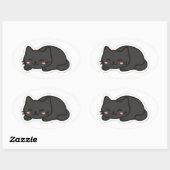 Black Cat PNG Sticker – Cute Kawaii Cat Loaf 楕円形シール (シート)