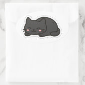 Black Cat PNG Sticker – Cute Kawaii Cat Loaf 楕円形シール (バッグ)