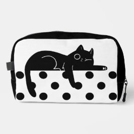 Black cat polka dot Print Sew toiletry Bag ドップキット