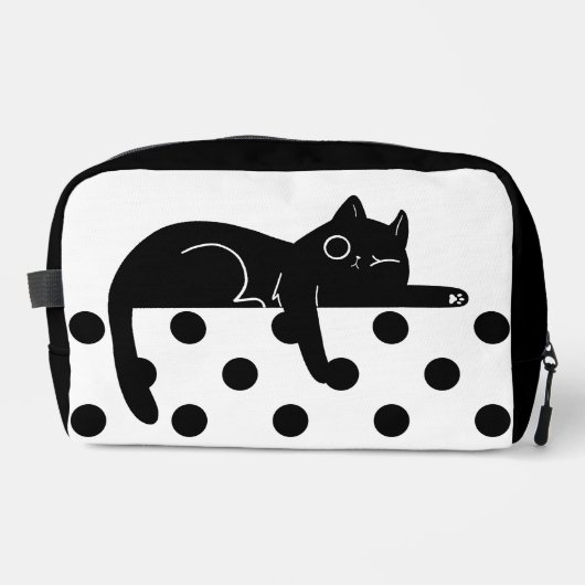 Black cat polka dot Print Sew toiletry Bag ドップキット (正面)