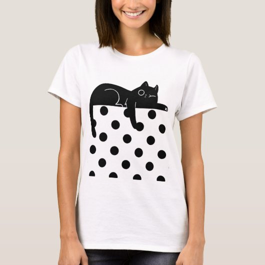 Black cat Polka dot T shirt Tシャツ (正面)