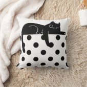 Black cat polka dot Throw Pillow クッション (ブランケット)