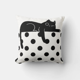 Black cat polka dot Throw Pillow クッション