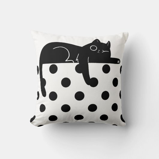 Black cat polka dot Throw Pillow クッション (正面)