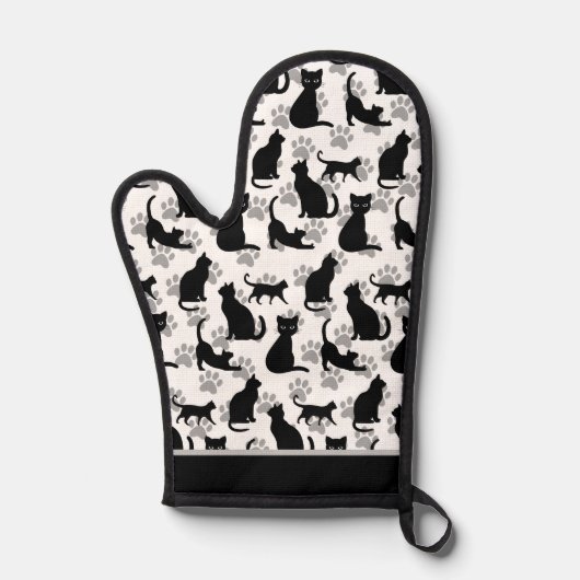 Black Cat Print Oven Mitt 鍋つかみ (正面)