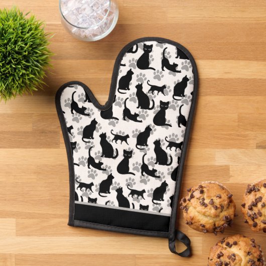 Black Cat Print Oven Mitt 鍋つかみ (トップダウン)
