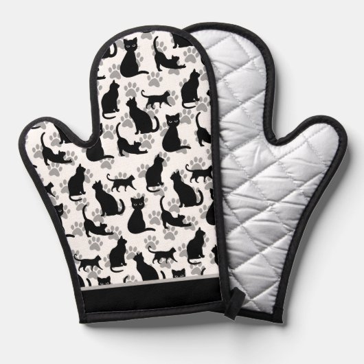 Black Cat Print Oven Mitt 鍋つかみ (正面/裏面)