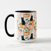 Black Cat & Pumpkin Fall Spooky Halloween Coffee マグカップ (左)