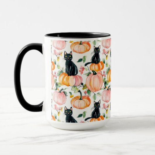 Black Cat & Pumpkin Fall Spooky Halloween Coffee マグカップ (左)