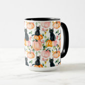 Black Cat & Pumpkin Fall Spooky Halloween Coffee  マグカップ (正面右)