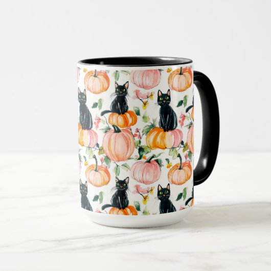 Black Cat & Pumpkin Fall Spooky Halloween Coffee  マグカップ (正面右)