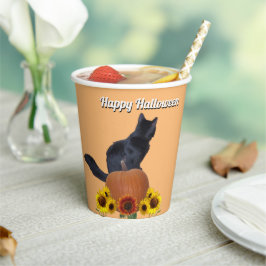  Black Cat Pumpkins Sunflowers Halloween Orange  紙コップ
