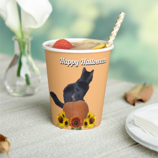  Black Cat Pumpkins Sunflowers Halloween Orange  紙コップ (インサイチュ)