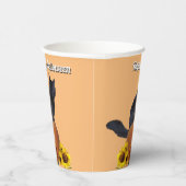  Black Cat Pumpkins Sunflowers Halloween Orange  紙コップ (右)