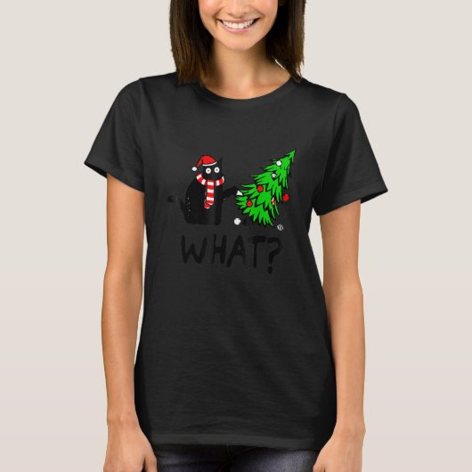 Black Cat   Pushing Christmas Tree Over Cat What Tシャツ (正面)