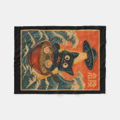 Black Cat Ramen Alien Ufo Funny Japanese Kawaii An フリースブランケット (正面(横))