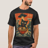 Black Cat Ramen Alien Ufo Funny Japanese Kawaii An Tシャツ (正面)