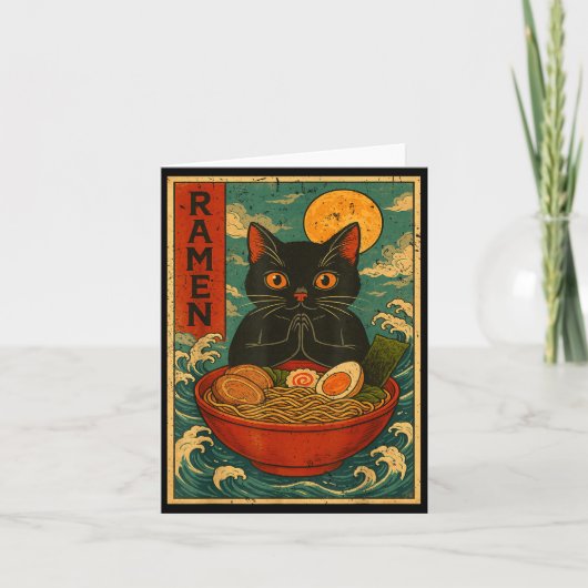 Black Cat Ramen Japanese Graphic Tees For Men Wome カード (正面)