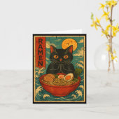 Black Cat Ramen Japanese Graphic Tees For Men Wome カード (黄色い花)