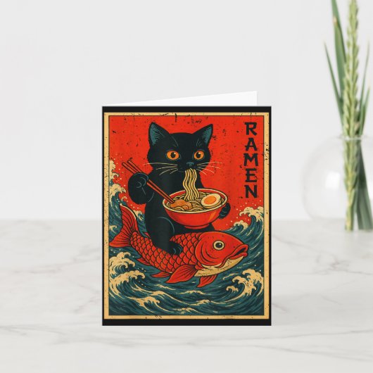Black Cat Ramen Japanese Graphic Tees For Men Wome カード (正面)