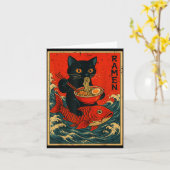 Black Cat Ramen Japanese Graphic Tees For Men Wome カード (黄色い花)