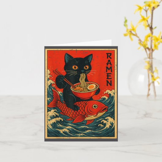Black Cat Ramen Japanese Graphic Tees For Men Wome カード (黄色い花)