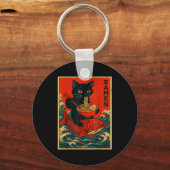 Black Cat Ramen Japanese Graphic Tees For Men Wome キーホルダー (正面)