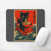 Black Cat Ramen Japanese Graphic Tees For Men Wome マウスパッド (マウス)
