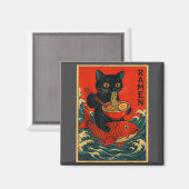 Black Cat Ramen Japanese Graphic Tees For Men Wome マグネット (正面/裏面)