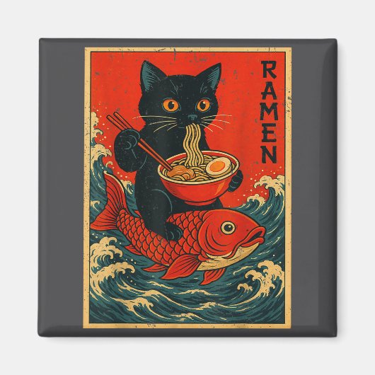 Black Cat Ramen Japanese Graphic Tees For Men Wome マグネット (正面)