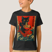 Black Cat Ramen Japanese Graphic Tees For Men Wome Tシャツ (正面)