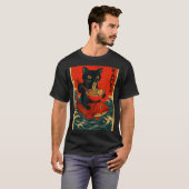 Black Cat Ramen Japanese Graphic Tees For Men Wome Tシャツ (正面フル)