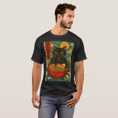 Black Cat Ramen Japanese Graphic Tees For Men Wome Tシャツ (正面フル)