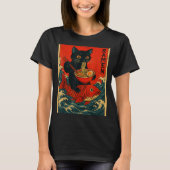 Black Cat Ramen Japanese Graphic Tees For Men Wome Tシャツ (正面)