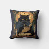 Black Cat Reading A Book Of Solstice Spells クッション (正面)