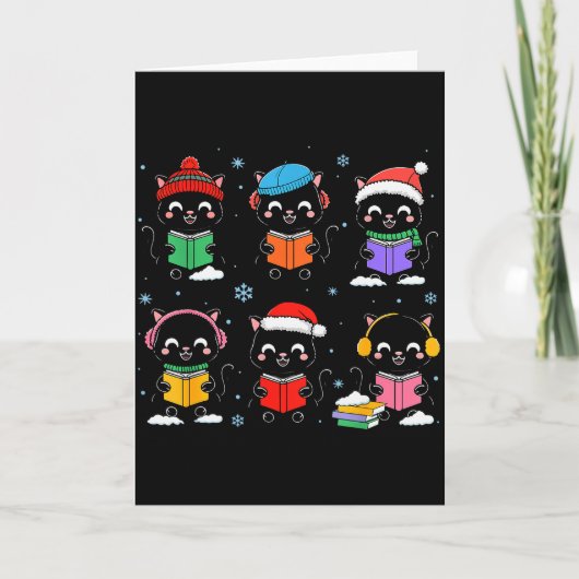 Black Cat Reading Book Christmas For Bookworm Cat カード (正面)